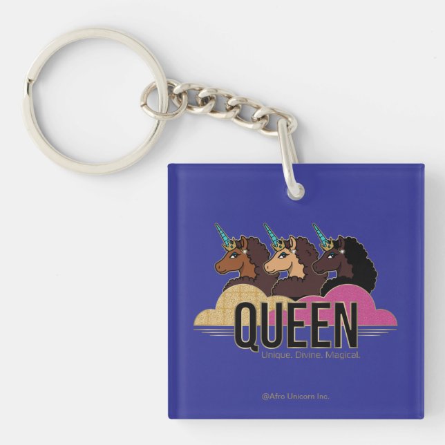 Afro Unicorn Queen Trio Design Keychain (Front)