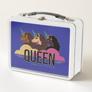 Afro Unicorn Queen Trio Design Metal Lunch Box