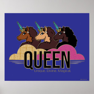 Afro Unicorn Queen Trio Design Poster