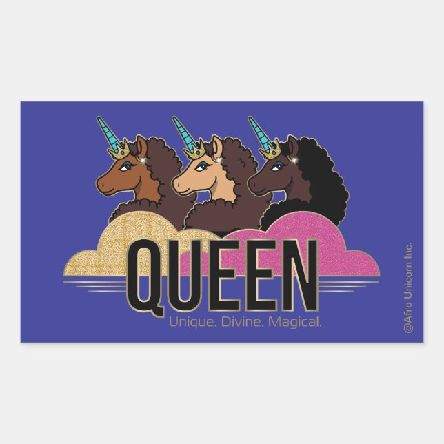 Afro Unicorn Queen Trio Design Rectangular Sticker (Front)