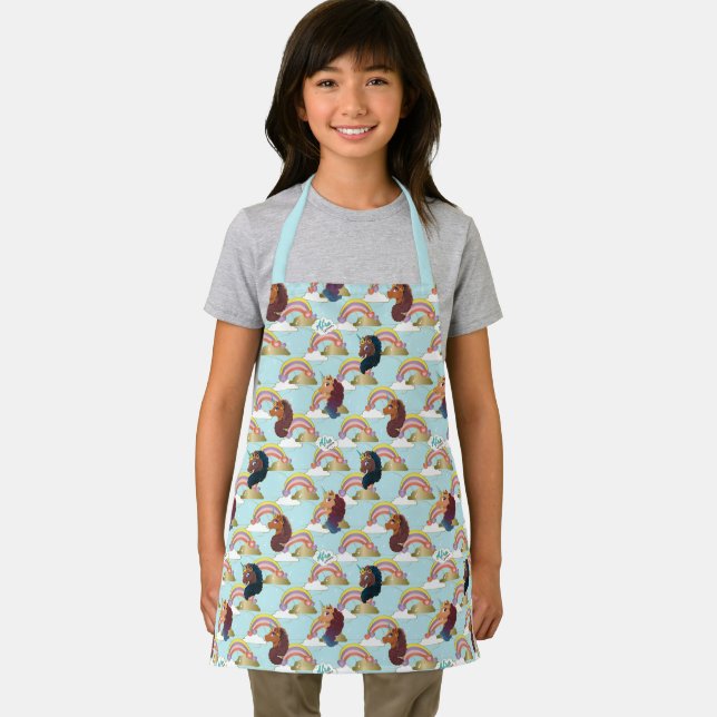 Afro Unicorn Rainbow and Hearts Pattern Apron (Insitu)