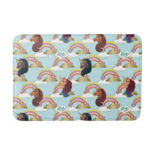 Afro Unicorn Rainbow and Hearts Pattern Bath Mat