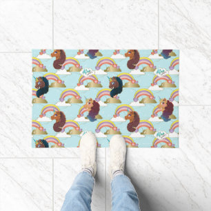 Afro Unicorn Rainbow and Hearts Pattern Doormat