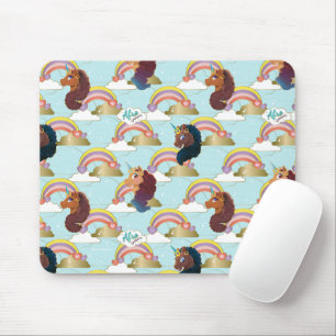 Afro Unicorn Rainbow and Hearts Pattern Mouse Pad