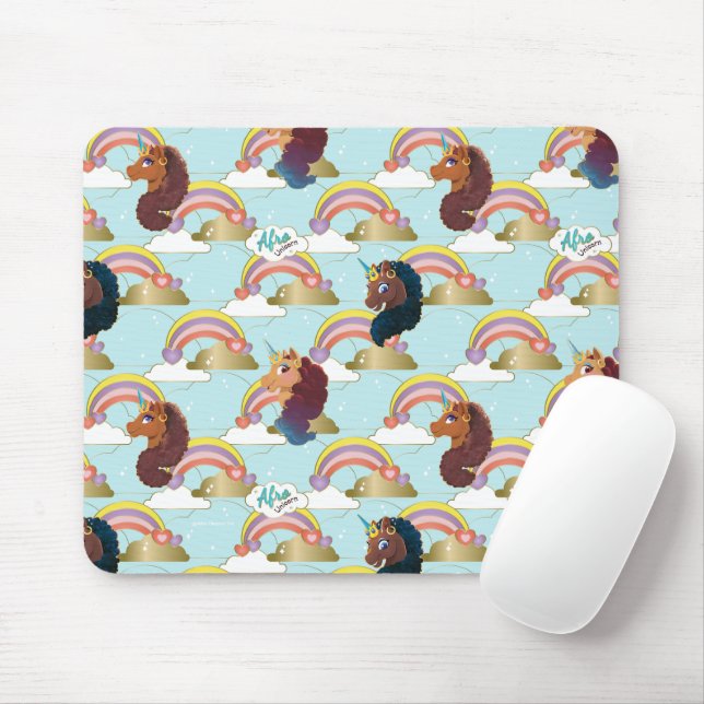 Afro Unicorn Rainbow and Hearts Pattern Mouse Pad (With Mouse)