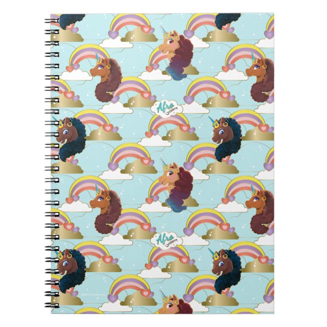 Afro Unicorn Rainbow and Hearts Pattern Notebook (Front)