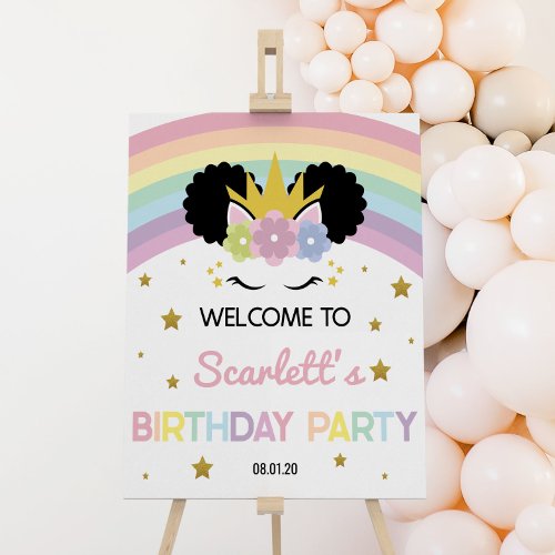 Afro Unicorn Rainbows Birthday Party Welcome Sign