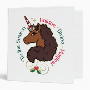 Afro Unicorn 'Tis the Season Holiday Unicorn 3 Ring Binder