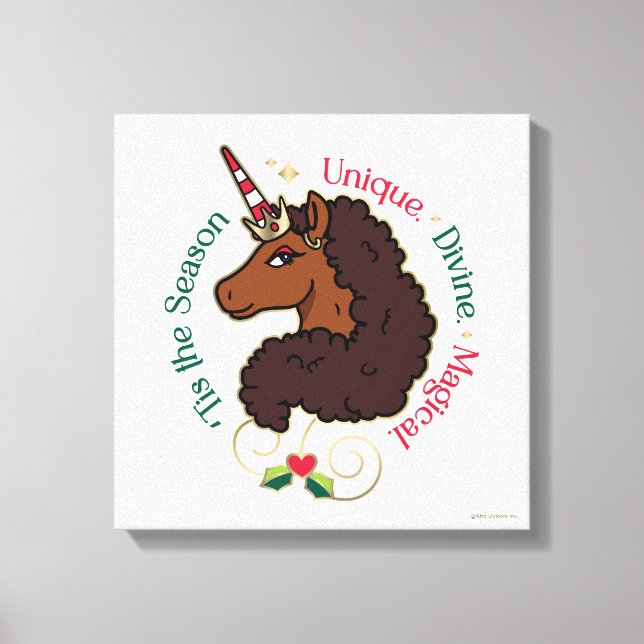 Afro Unicorn 'Tis the Season Holiday Unicorn Canvas Print (Front)