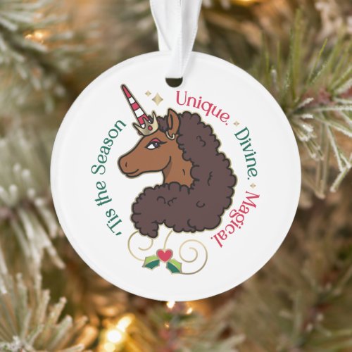 Afro Unicorn 'Tis the Season Holiday Unicorn Ornament