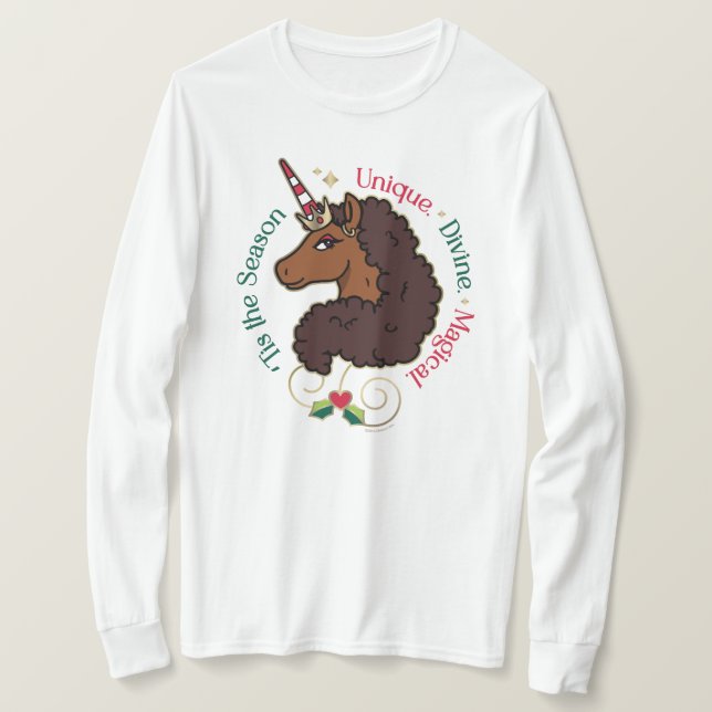 Afro Unicorn 'Tis the Season Holiday Unicorn T-Shirt (Design Front)