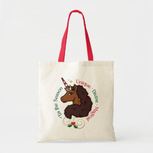 Afro Unicorn 'Tis the Season Holiday Unicorn Tote Bag