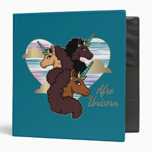 Afro Unicorn Trio Heart Design 3 Ring Binder