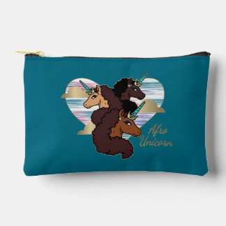 Afro Unicorn Trio Heart Design Accessory Pouch