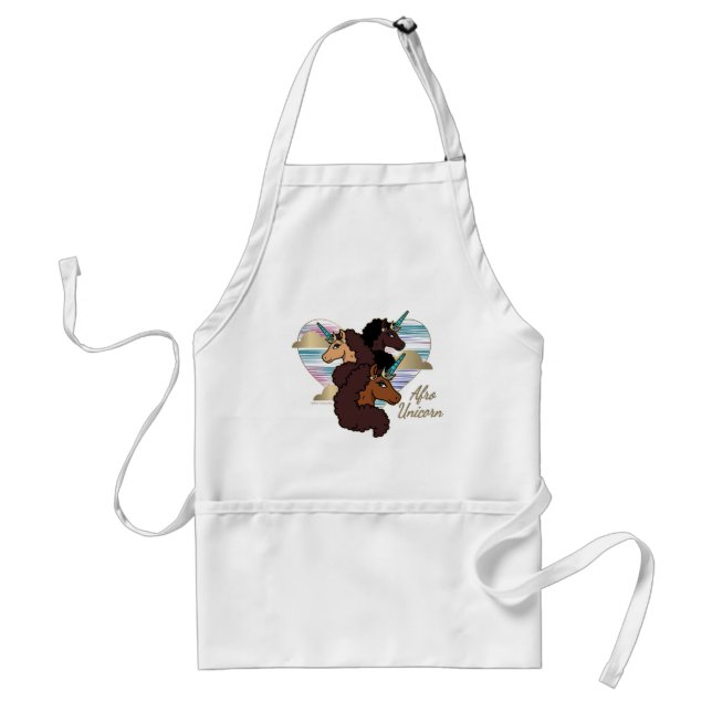Afro Unicorn Trio Heart Design Adult Apron (Front)