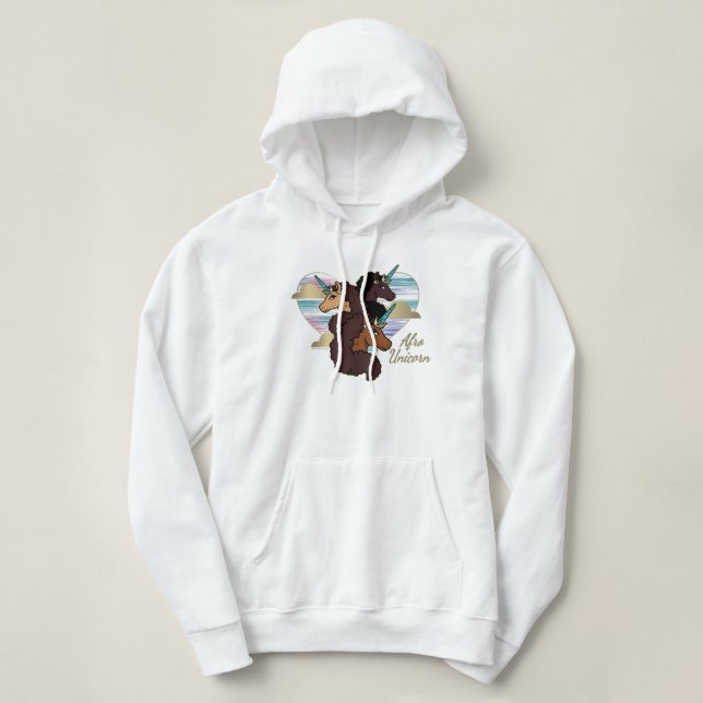 Afro Unicorn Trio Heart Design Hoodie (Design Front)