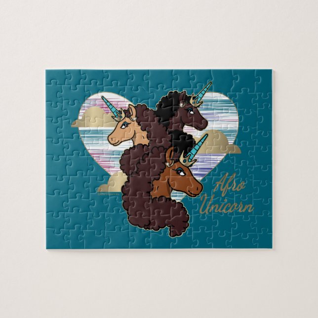 Afro Unicorn Trio Heart Design Jigsaw Puzzle (Horizontal)