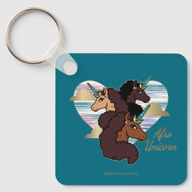 Afro Unicorn Trio Heart Design Keychain (Front)