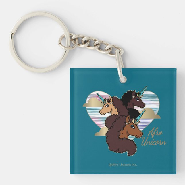 Afro Unicorn Trio Heart Design Keychain (Front)
