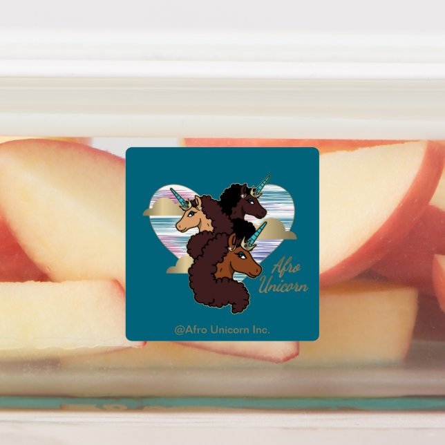 Afro Unicorn Trio Heart Design Labels (Affixed)
