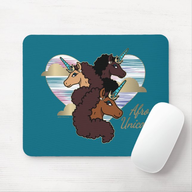 Afro Unicorn Trio Heart Design Mouse Pad (With Mouse)