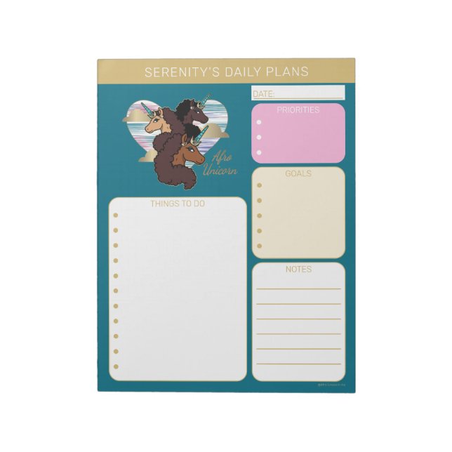 Afro Unicorn Trio Heart Design Notepad (Rotated)