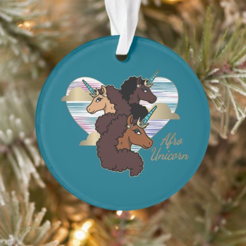 Afro Unicorn Trio Heart Design Ornament