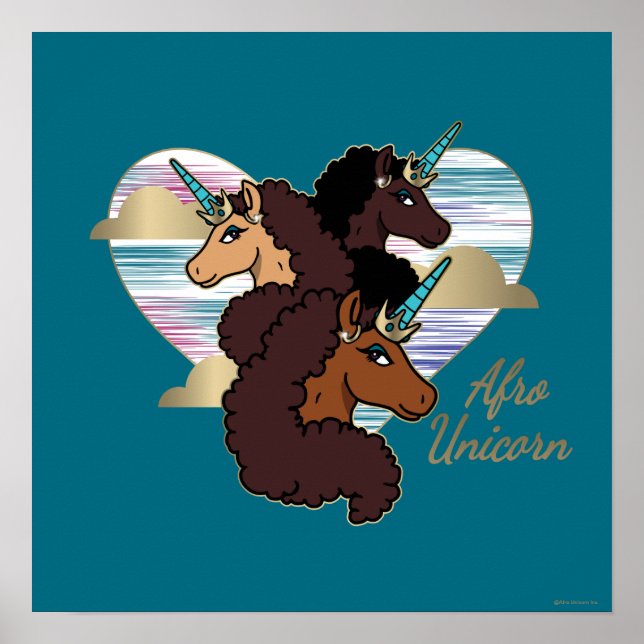 Afro Unicorn Trio Heart Design Poster (Front)