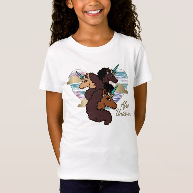 Afro Unicorn Trio Heart Design T-Shirt (Front)