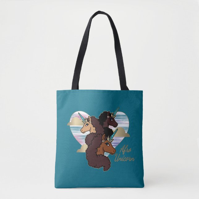 Afro Unicorn Trio Heart Design Tote Bag (Front)