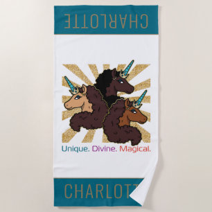 Afro Unicorn Trio: Unique, Divine, and Magical Beach Towel