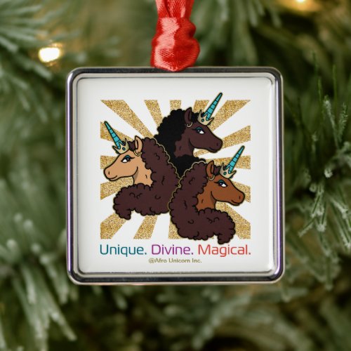 Afro Unicorn Trio: Unique, Divine, and Magical Metal Ornament