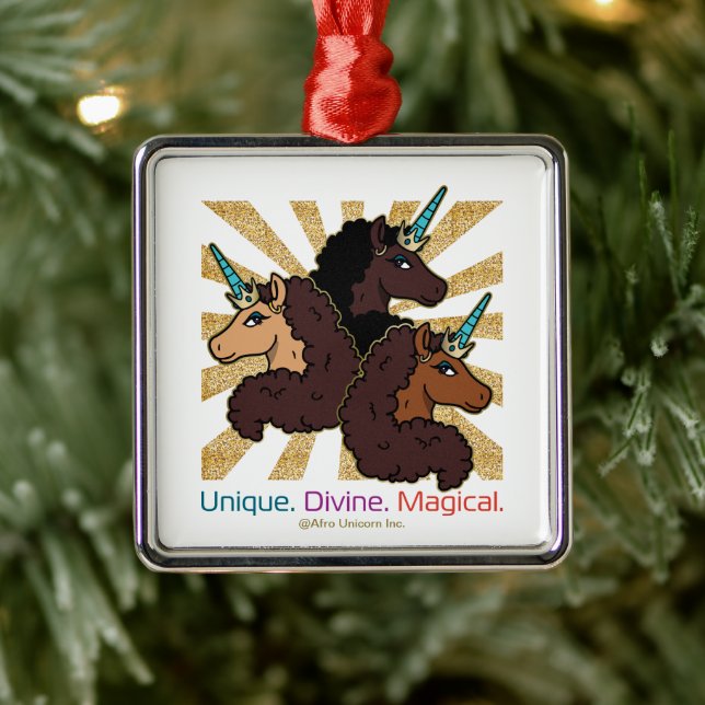 Afro Unicorn Trio: Unique, Divine, and Magical Metal Ornament (Tree)