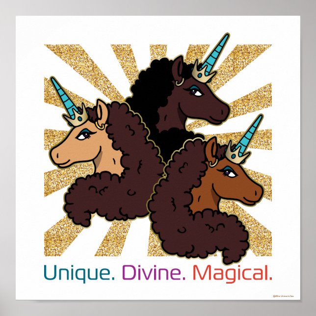 Afro Unicorn Trio: Unique, Divine, and Magical Poster (Front)