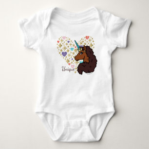 Afro Unicorn Unique Heart Design Baby Bodysuit