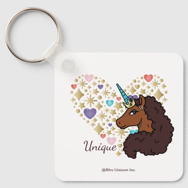 Afro Unicorn | Unique Heart Design Keychain (Front)