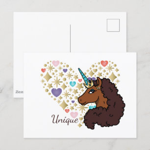 Afro Unicorn   Unique Heart Design Postcard