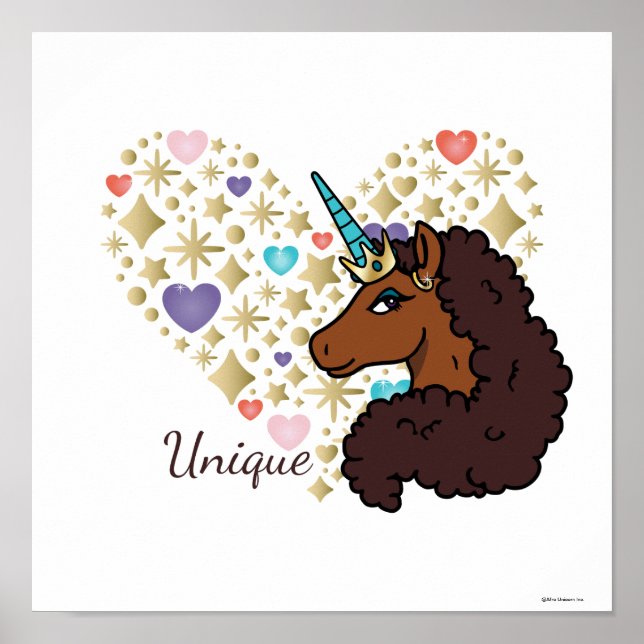 Afro Unicorn | Unique Heart Design Poster (Front)