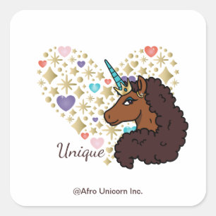 Afro Unicorn Unique Heart Design Square Sticker