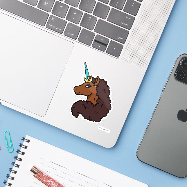 Afro Unicorn | Unique Sticker (Laptop w/ iPhone)