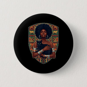 Afro woman black cat african art melanin queen button