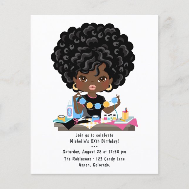 Afro Woman Craft Party Birthday Flyer (Front)