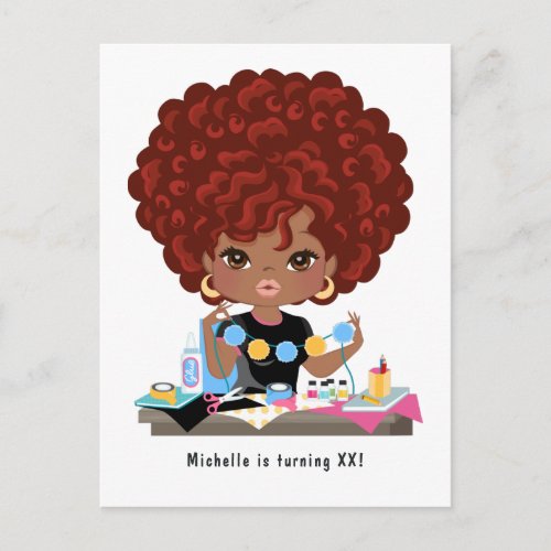 Afro Woman Craft Party Birthday Party Invitation Postcard