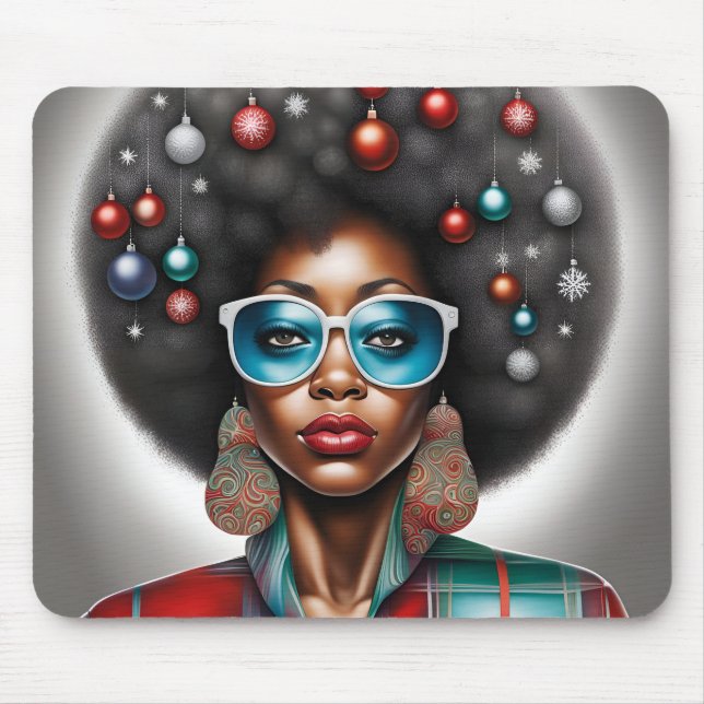 Afro woman elegant and bizarre  holiday mood  mouse pad (Front)