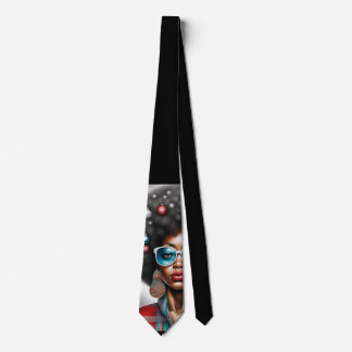 Afro woman elegant and bizarre  holiday mood  neck tie