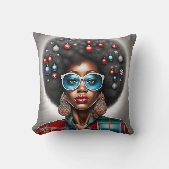 Afro woman fresh winter holidays mood  throw pillow (Front)