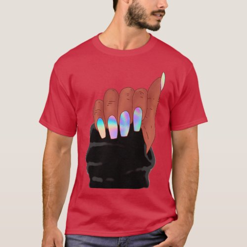 Afro woman hand with holograph nails T_Shirt