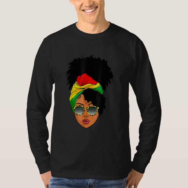 Afro Woman Headscarf Nubian Melanin Popping Black  T-Shirt (Front)