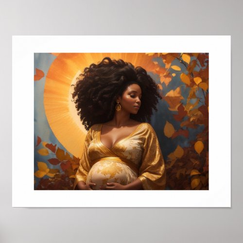 Afro Woman Pregnancy Motherhood Nursery Art Poster