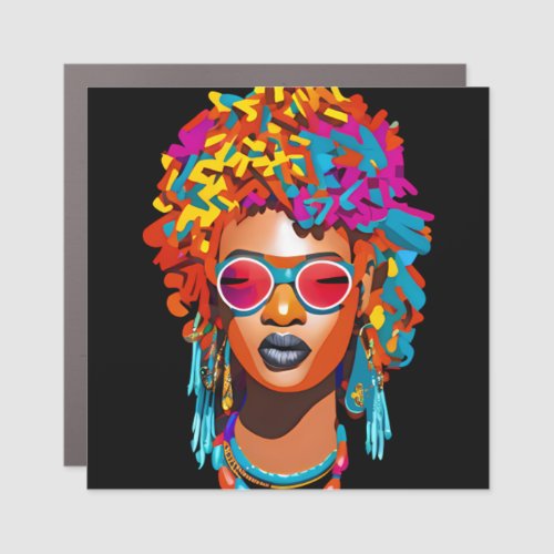 Afro woman with sunglasses colorful pop art 67 car magnet